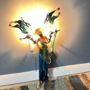 🧚 Handmade Fairy Nightlight Lamp – Iridescent Blue Green Fantasy Décor